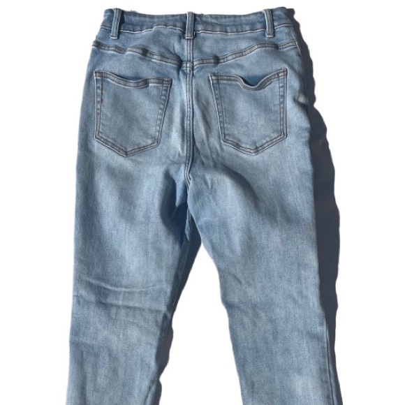 Forever 21 all blue denim stretch distressed butterfly buttons skinny jeans - Picture 5 of 8